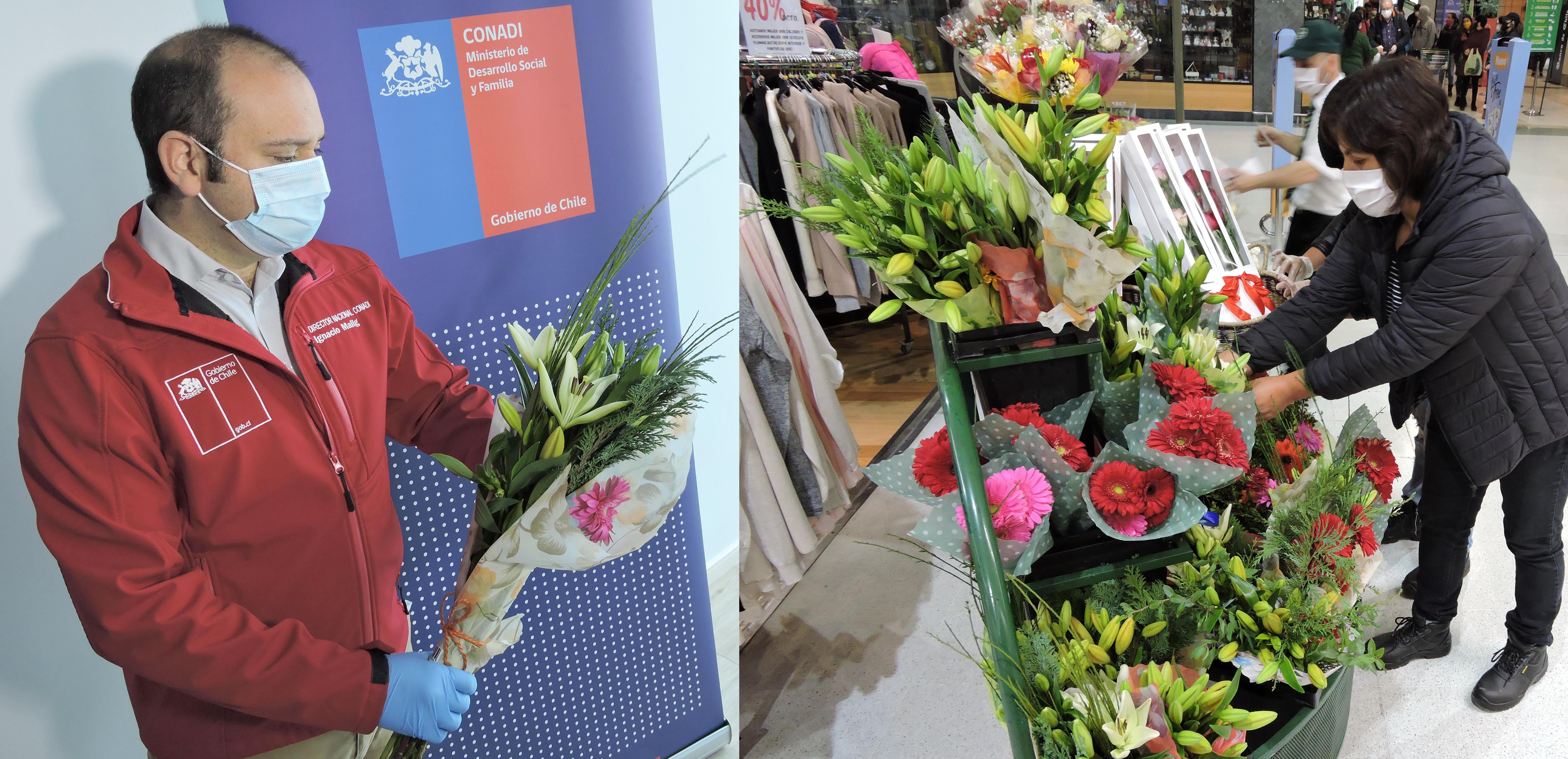 Emprendedoras mapuche apoyadas por CONADI e INDAP comercializan sus flores por el Día de la Madre